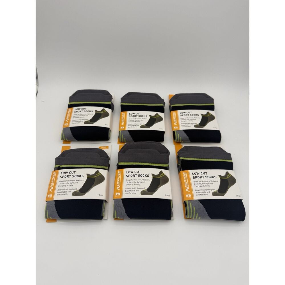 NSPIRE Large Low Cut Sport Socks (6 Pair) New